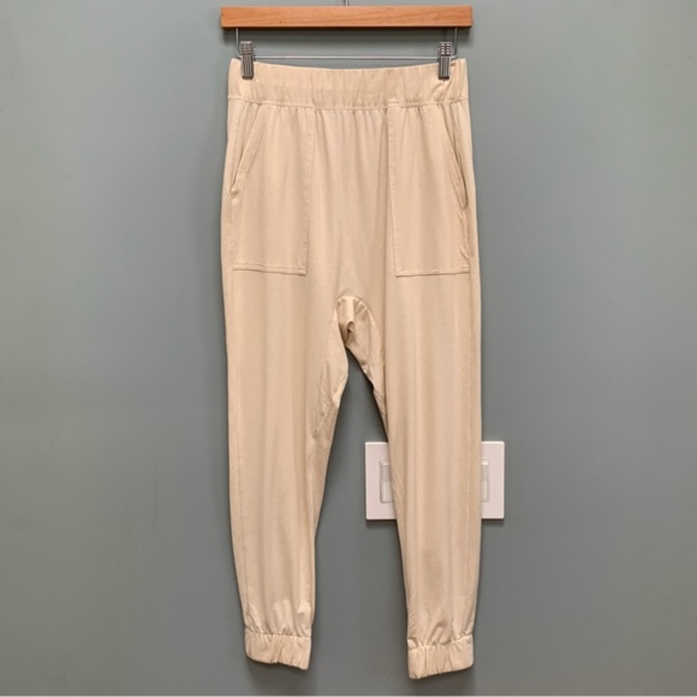 Lunya Restored Draped Jogger in Latte Good In Bed Drop Crotch Pants XS